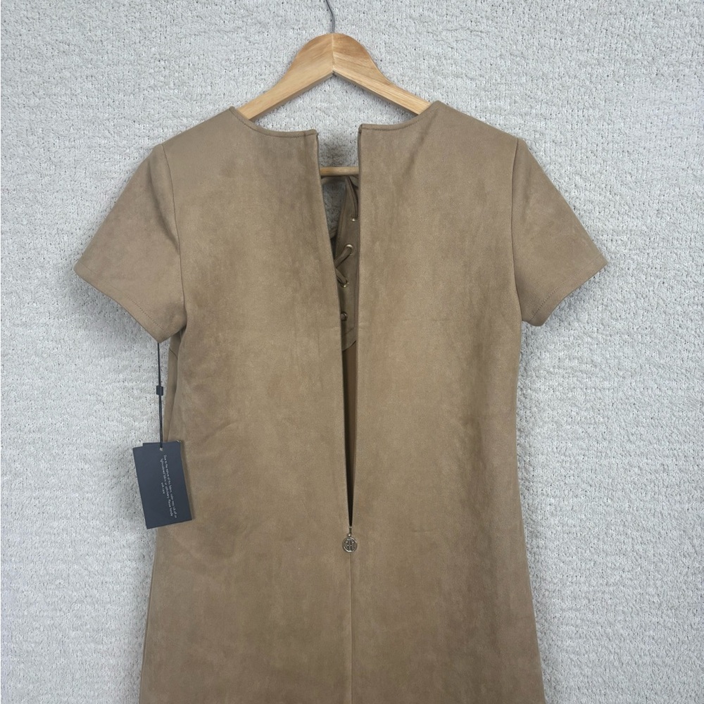 Tommy Hilfiger Dress Womens 6 Tan Lace-Up Scuba Faux-Suede A-Line Back Zip‎ Logo - Picture 10 of 14